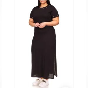 Michael Kors Black Maxi Dress Side Slit Grommet Neckline Size 1X